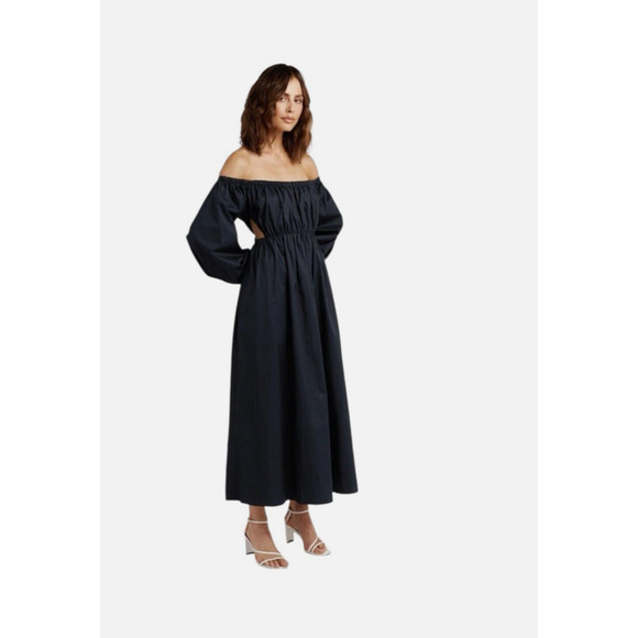 Dissh Ava Off Shoulder Midi Dress 12 Peek A Boo Romantic Boho Navy Euro Summer - Picture 1 of 12